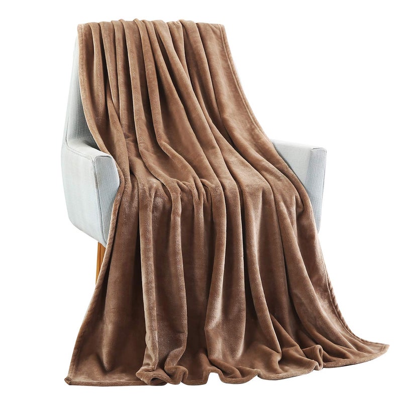 TASTHROW Large Flannel Fleece Throw Blanket, 50Ã—70 Inch - Cozy Lightweight Thick Blanket - All Seasons Suitable for Women, Men and Kids (Light Coffee) - Image 2