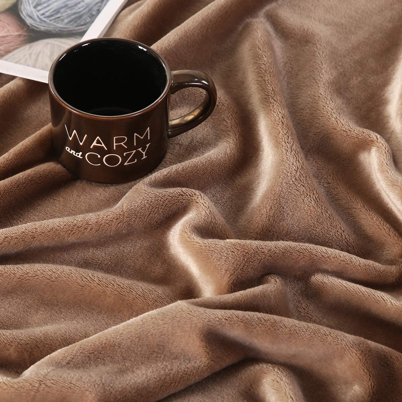 TASTHROW Large Flannel Fleece Throw Blanket, 50Ã—70 Inch - Cozy Lightweight Thick Blanket - All Seasons Suitable for Women, Men and Kids (Light Coffee) - Image 3