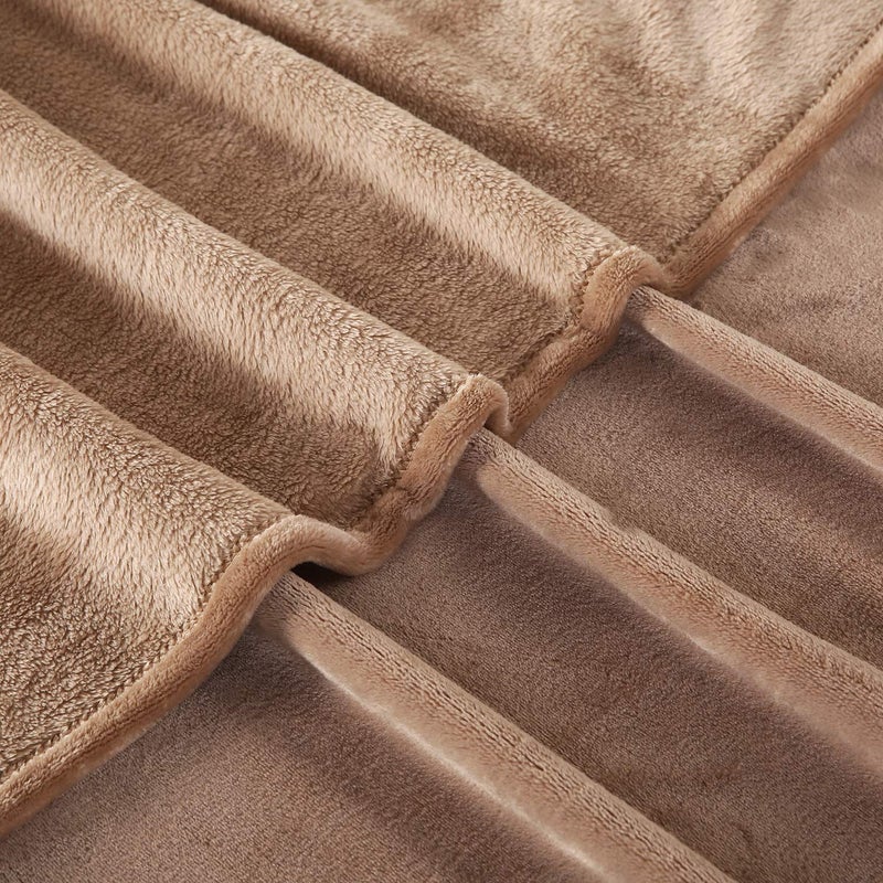 TASTHROW Large Flannel Fleece Throw Blanket, 50Ã—70 Inch - Cozy Lightweight Thick Blanket - All Seasons Suitable for Women, Men and Kids (Light Coffee) - Image 5