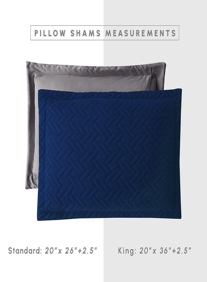 إليجنت كومفورت طقم غطاء سرير أنيق ومريح مكون من 3 قطع، مبطن وقابل للعكس، مع أغطية وسائد، بخياطة فاخرة رائعة، مناسب لجميع الفصول، وزن ثقيل، لحاف فاخر فائق النعومة، مقاس كوين، كحلي/رمادي - Image 4