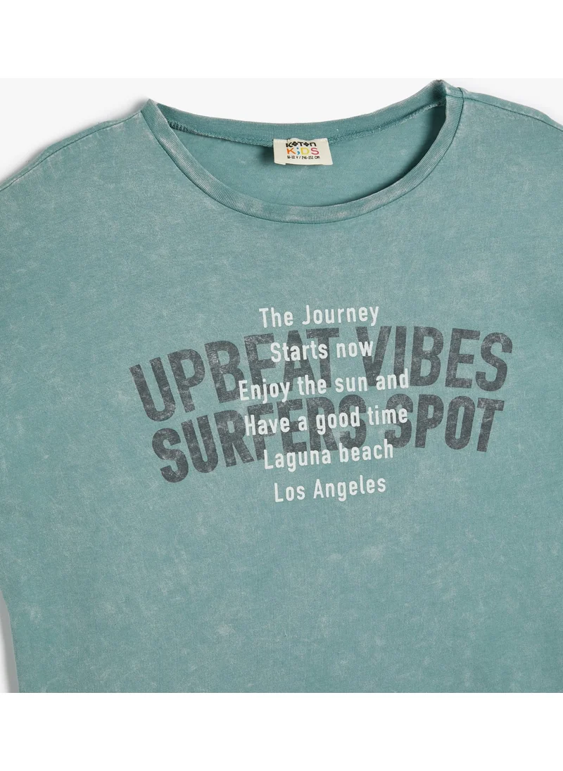 كوتون T-Shirt Slogan Printed Short Sleeve Crew Neck