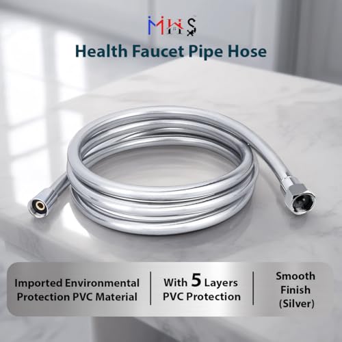 MHS Premium Health Faucet Hose Pipe – Flexible Silver PVC Tube for Bathroom Hand Shower & Faucet | Durable & Leak-Proof | Heavy Duty Brass Fittings | Made in India (1.25 Meter) - Image 2