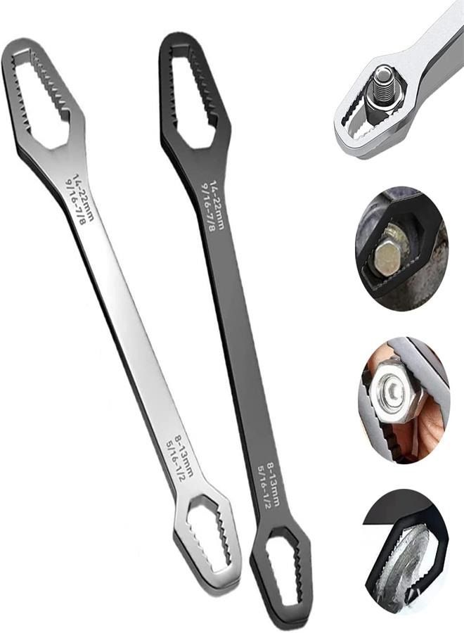 Universal Box Wrench, Double-Ended Self-Tightening Adjustable Wrench Tool, Glasses Wrench 8-22mm Plate Shape Multi-Function, Self-Tightening Idler Wrench Maintenance Tool (2 Pieces) - Image 1
