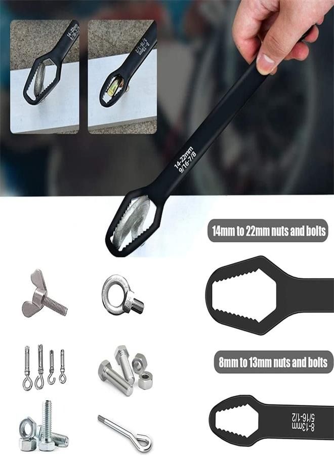 Universal Box Wrench, Double-Ended Self-Tightening Adjustable Wrench Tool, Glasses Wrench 8-22mm Plate Shape Multi-Function, Self-Tightening Idler Wrench Maintenance Tool (2 Pieces) - Image 3