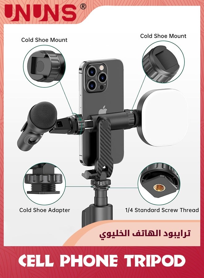UNUNS Phone Tripod Mount,Universal Tripod Phone Mount With 2 Cold Shoes and 1/4" Standard Screw,360° Rotates 180° Tilts Adjustable Cell Phone Clamp Holder For iPhone Samsung All Phones Photography - Image 3