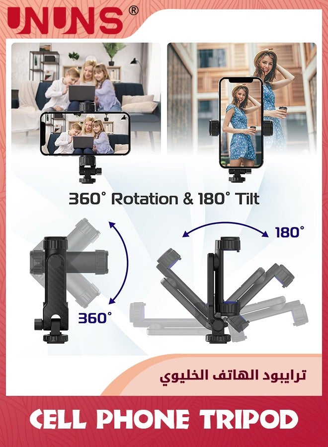 UNUNS Phone Tripod Mount,Universal Tripod Phone Mount With 2 Cold Shoes and 1/4" Standard Screw,360° Rotates 180° Tilts Adjustable Cell Phone Clamp Holder For iPhone Samsung All Phones Photography - Image 5