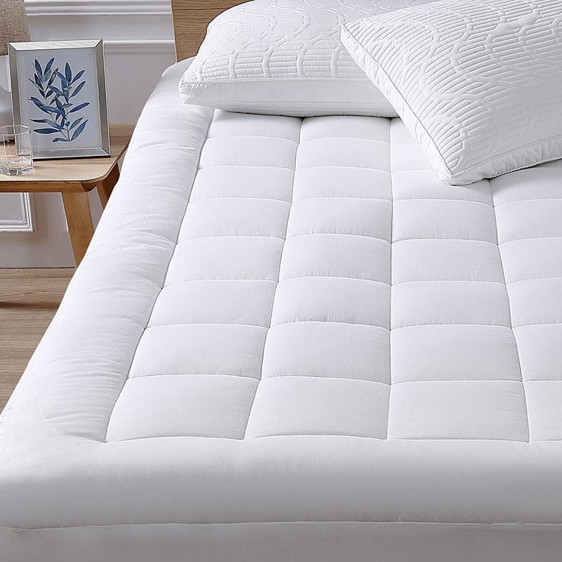 oaskys Twin Mattress Pad Cover Top with Stretches to 18” Deep Pocket Fits Up to 8”-21” Cooling White Bed Topper (Down Alternative, Twin Size) - Image 4