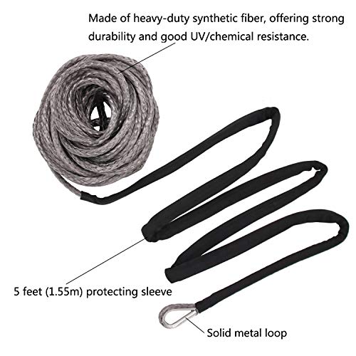 Ucreative 1/4 Inch x 50 Feet 10,000LBs Synthetic Winch Line Cable Rope with Black Protecing Sleeve for ATV UTV (Gray) - Image 2
