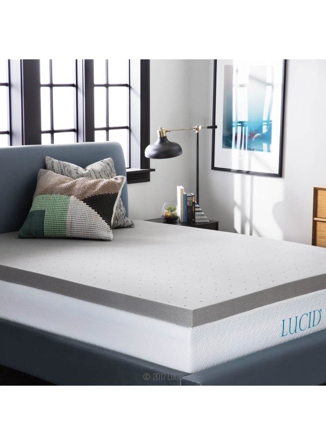 Lucid 3 Inch Ventilated Bamboo Charcoal Memory Foam Mattress Topper CertiPURUS Certified Moisture and Odor ControlKing - Image 2