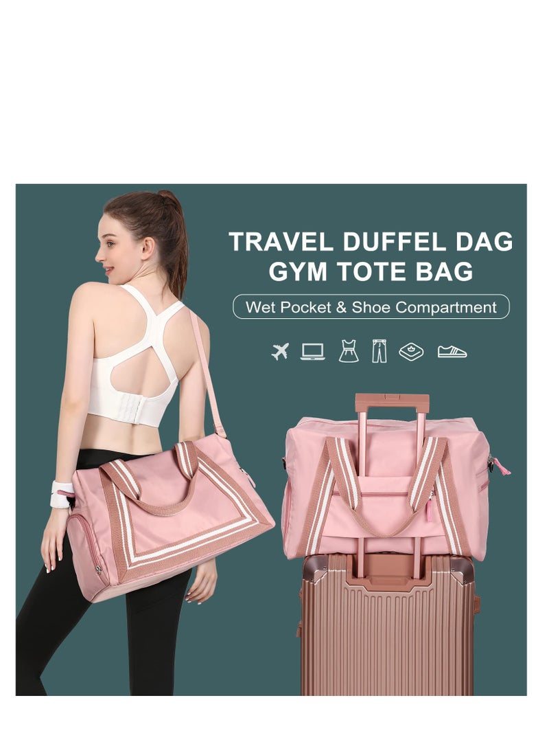Excefore - Travel Duffel Bag for Women, Travel Duffle Bag for Travel, Sports Tote Gym Bag, Shoulder Overnight Carry on Bag, with Wet Pocket and Shoes Compartment (Small Size,Pink) - Image 1
