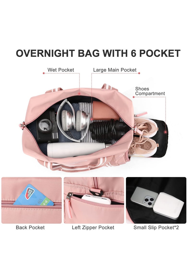 Excefore - Travel Duffel Bag for Women, Travel Duffle Bag for Travel, Sports Tote Gym Bag, Shoulder Overnight Carry on Bag, with Wet Pocket and Shoes Compartment (Small Size,Pink) - Image 1