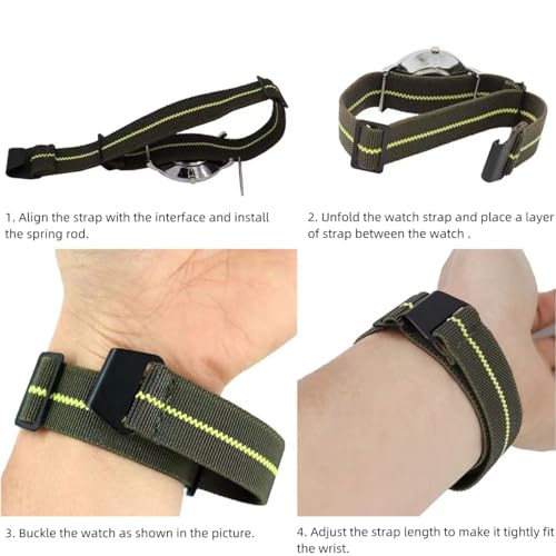 Danxancy French Troops Paratrooper Watchband,Military Elastic Nylon Watch Strap with Hook-and-Loop for Men Women Silver & Black Buckle 18/20/22mm - Image 4