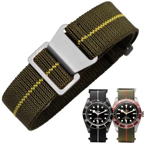 Danxancy French Troops Paratrooper Watchband,Military Elastic Nylon Watch Strap with Hook-and-Loop for Men Women Silver & Black Buckle 18/20/22mm - Image 1