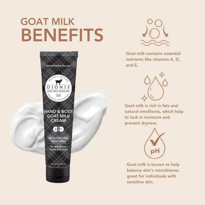 Dionis Goat Milk Skincare Scented Hand & Body Cream - Travel Size Lotion For Hydrating & Moisturizing Dry and Sensitive Skin, Cruelty Free, Paraben Free Made in The USA, Cedarwood & Sea Salt, 3.3 oz - Image 2