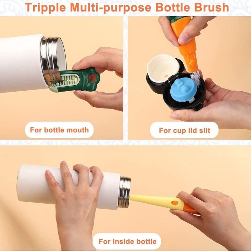 KRIAVAXA 3-in-1 Multifunctional Cup Brush Cleaning Brush in Carrot Shape Sponge Brush with Long Handle Bottle Cleaner Brush for Baby Bottles, Water Bottle (Pack of 2) - Image 2