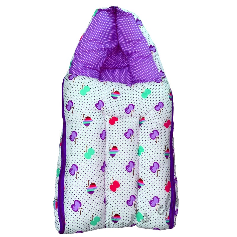 Infans Mini Cherry Mini 3 in 1 Baby's Cotton Bed Cum Carry Bed Printed Baby Sleeping Bag-Baby Bed-Infant Portable for Unisex Easily Portable, Light Weight Carry for New Born 0-4 Months Old (Violet) - Image 1