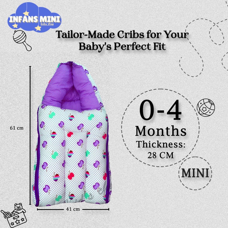 Infans Mini Cherry Mini 3 in 1 Baby's Cotton Bed Cum Carry Bed Printed Baby Sleeping Bag-Baby Bed-Infant Portable for Unisex Easily Portable, Light Weight Carry for New Born 0-4 Months Old (Violet) - Image 2