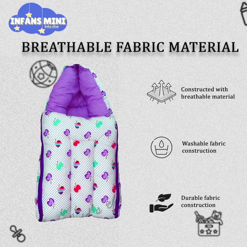Infans Mini Cherry Mini 3 in 1 Baby's Cotton Bed Cum Carry Bed Printed Baby Sleeping Bag-Baby Bed-Infant Portable for Unisex Easily Portable, Light Weight Carry for New Born 0-4 Months Old (Violet) - Image 5