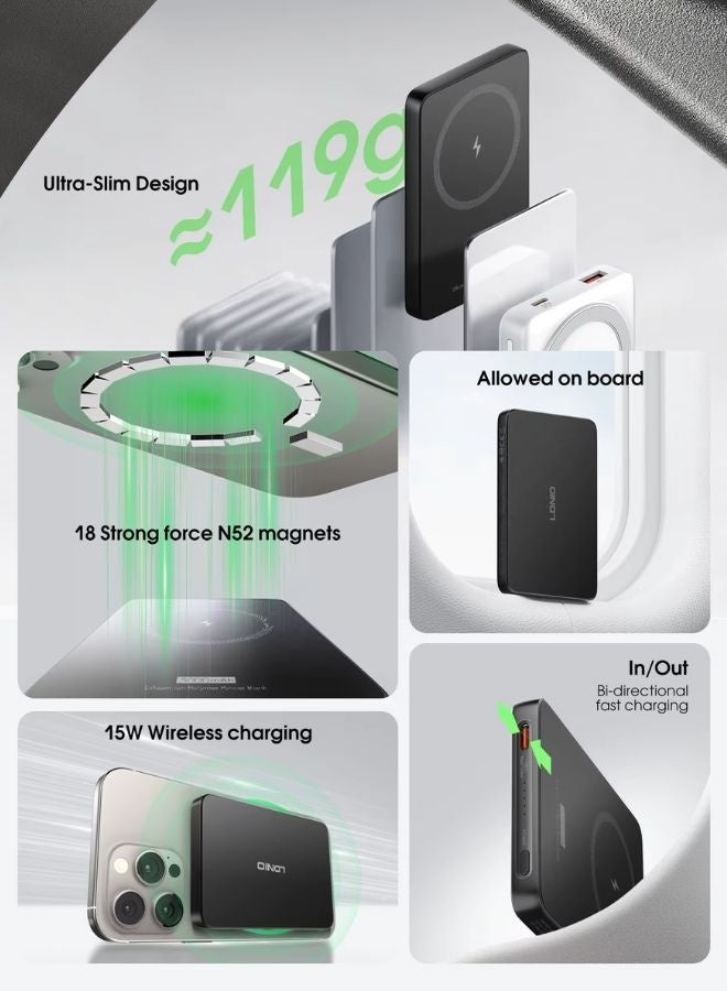 LDNIO 5000mAh Wireless Power Bank | 15W Magnetic Wireless Fast Charger | 20W PD Output, Smart Automax Chip, Slim & Lightweight Portable Power Bank with Multi-Protection – 119g Compact Design - Image 2