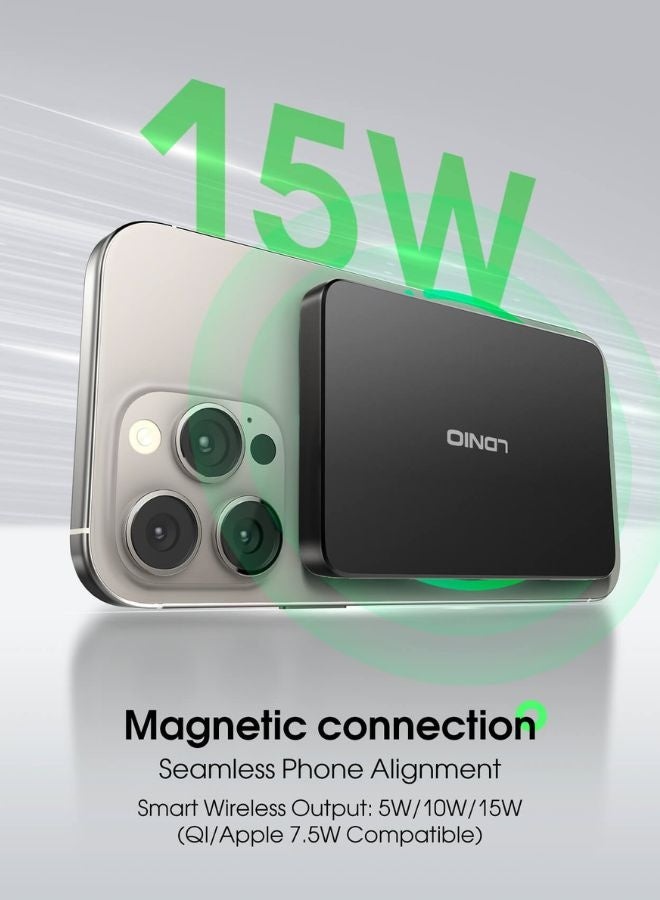 LDNIO 5000mAh Wireless Power Bank | 15W Magnetic Wireless Fast Charger | 20W PD Output, Smart Automax Chip, Slim & Lightweight Portable Power Bank with Multi-Protection – 119g Compact Design - Image 3
