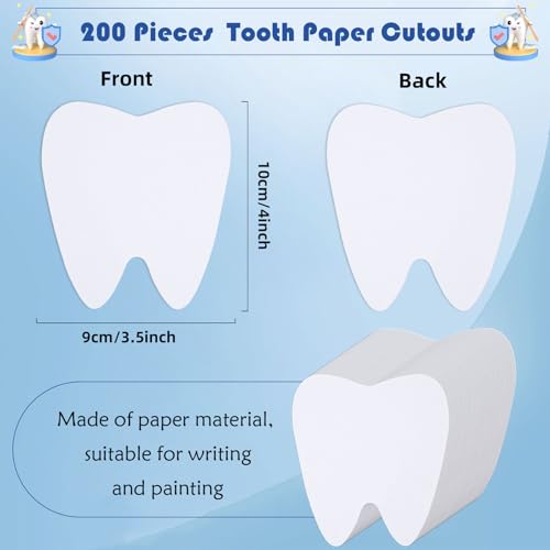 MixTeach 200 Pcs Tooth Cutouts 4 Inch Paper White Teeth Shapes Die Cut Double Sided Paper Blank Tooth Classroom Decoration for Bulletin Board DIY Kids School Craft Projects Party Wall Decoration - Image 2