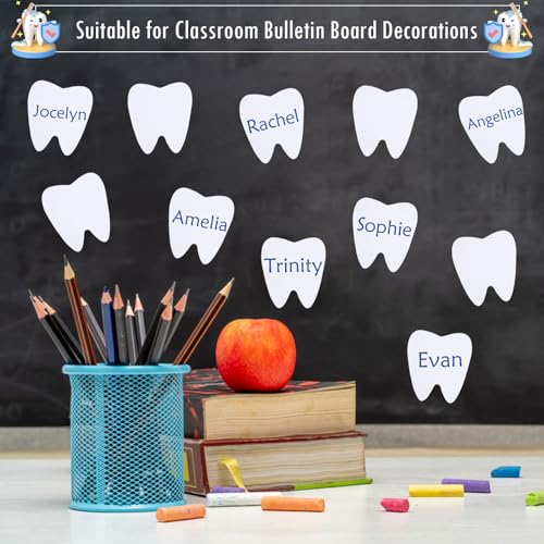MixTeach 200 Pcs Tooth Cutouts 4 Inch Paper White Teeth Shapes Die Cut Double Sided Paper Blank Tooth Classroom Decoration for Bulletin Board DIY Kids School Craft Projects Party Wall Decoration - Image 5