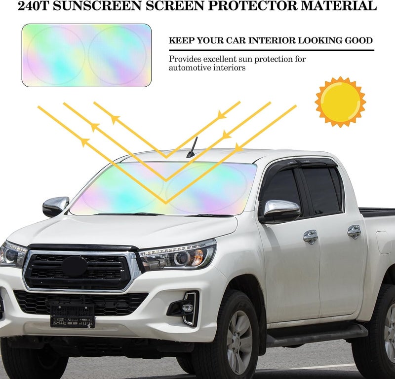 Woanger Windshield Sun Shade Foldable Car Front Window Covers for Car Accessories Sun Heat UV Rays Visor Protector Protection for Universal Cars SUV Truck (Rainbow) - Image 2