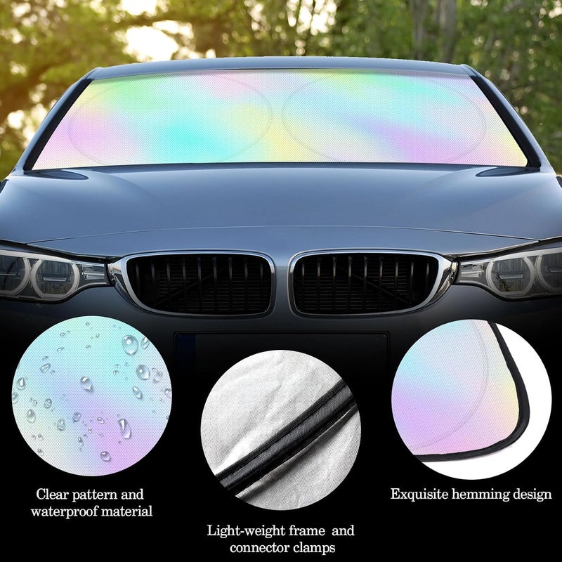Woanger Windshield Sun Shade Foldable Car Front Window Covers for Car Accessories Sun Heat UV Rays Visor Protector Protection for Universal Cars SUV Truck (Rainbow) - Image 5