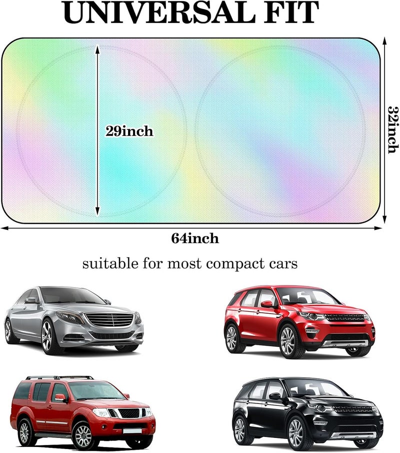 Woanger Windshield Sun Shade Foldable Car Front Window Covers for Car Accessories Sun Heat UV Rays Visor Protector Protection for Universal Cars SUV Truck (Rainbow) - Image 3