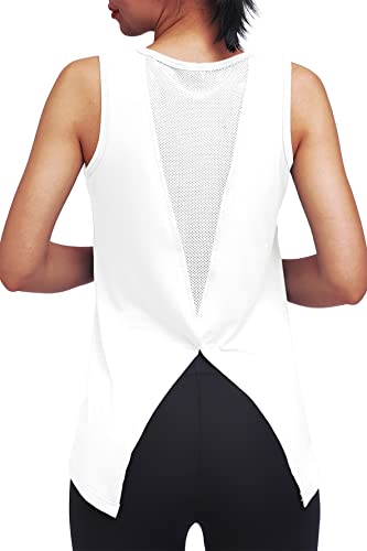 Mippo Workout Tops for Women Yoga Clothes Running Shirts Tie Back Tanks Tennis Shirts Athletic Exercise Tops White S - Image 3