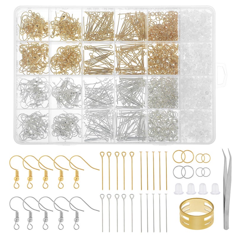 2000Pcs Earring Making Kit Hypoallergenic Earring Findings Earring Making Supplies Include GoldSilver Earring Backs Earring FindingsEarring Pins Jump Rings Earring Hooks for DIY Jewelry Making