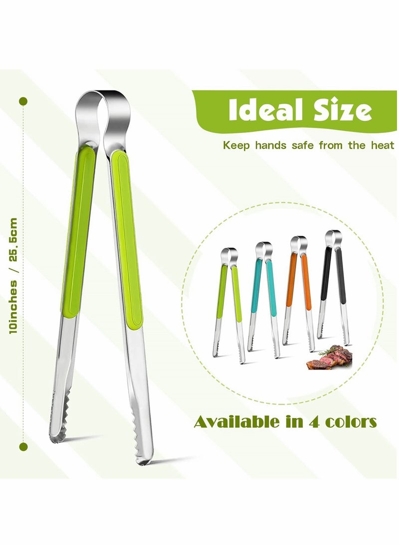 KASTWAVE Stainless Steel Tongs, 4 Pcs Serving Tongs for Cooking, Non-Slip Comfort Grip, Non-Stick Food Tongs Kitchen Tongs Grill Barbecue Tongs for Cooking Serving and Easy Cleaning, 10 Inch - Image 3