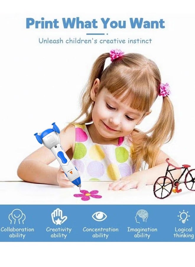 Generic 3D Printing Pen, Adjustable Speed 3D Pen Set, Astronaut Shape 3D Graffiti Pen, Educational STEM Toy, Art Activity Set, Advanced 3D Printing Pen, 3D Printing Pen with 3 Starter Colors of PLA Filament Stencil Book and Charger, Kids DIY Gift Present for Graffiti, Drawing, Model Making, Low Temperature Does not Hurt Hands(Blue)  - Image 3