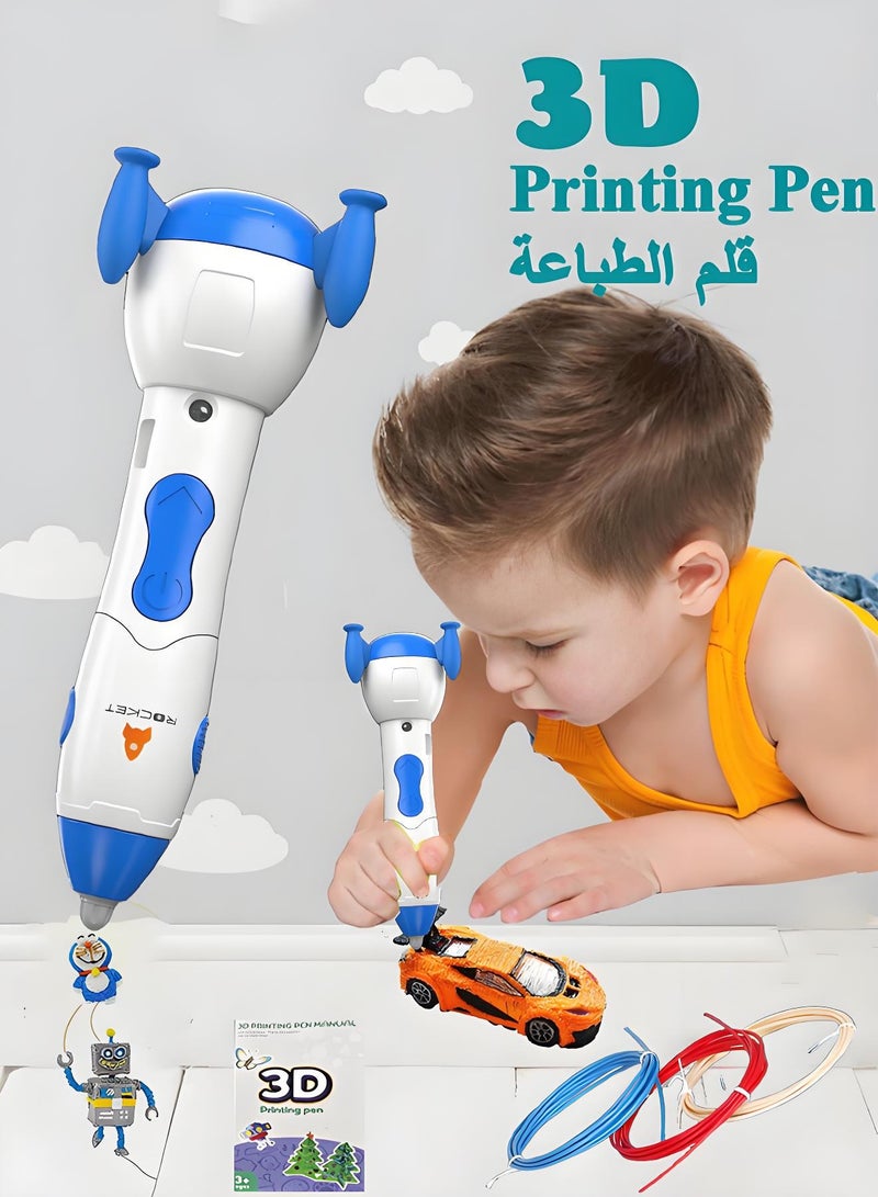 Generic 3D Printing Pen, Adjustable Speed 3D Pen Set, Astronaut Shape 3D Graffiti Pen, Educational STEM Toy, Art Activity Set, Advanced 3D Printing Pen, 3D Printing Pen with 3 Starter Colors of PLA Filament Stencil Book and Charger, Kids DIY Gift Present for Graffiti, Drawing, Model Making, Low Temperature Does not Hurt Hands(Blue)  - Image 1