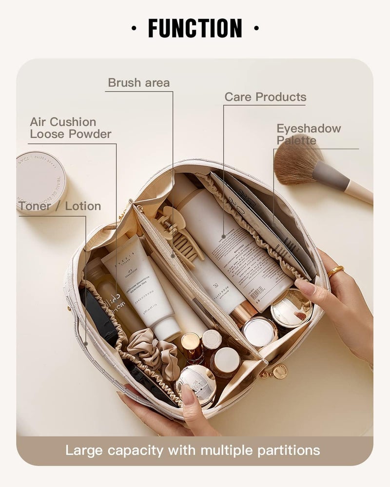 EACHY Travel Makeup Bag,Large Capacity Cosmetic Bags for Women,Waterproof Portable Pouch Open Flat Toiletry Bag Pattern Makeup Bag - Image 2