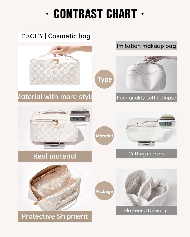EACHY Travel Makeup Bag,Large Capacity Cosmetic Bags for Women,Waterproof Portable Pouch Open Flat Toiletry Bag Pattern Makeup Bag - Image 4