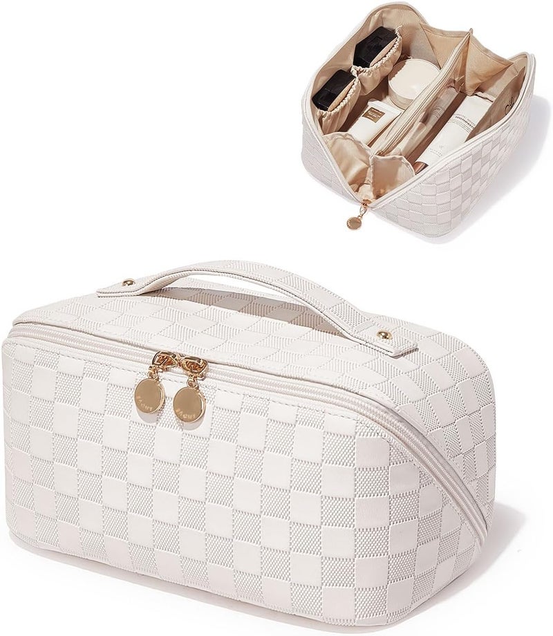 EACHY Travel Makeup Bag,Large Capacity Cosmetic Bags for Women,Waterproof Portable Pouch Open Flat Toiletry Bag Pattern Makeup Bag - Image 1