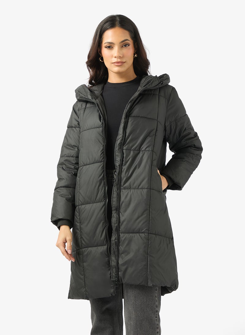 ايلا جاكيت مبطن بغطاء رأس وسحاب أمامي - Image 1