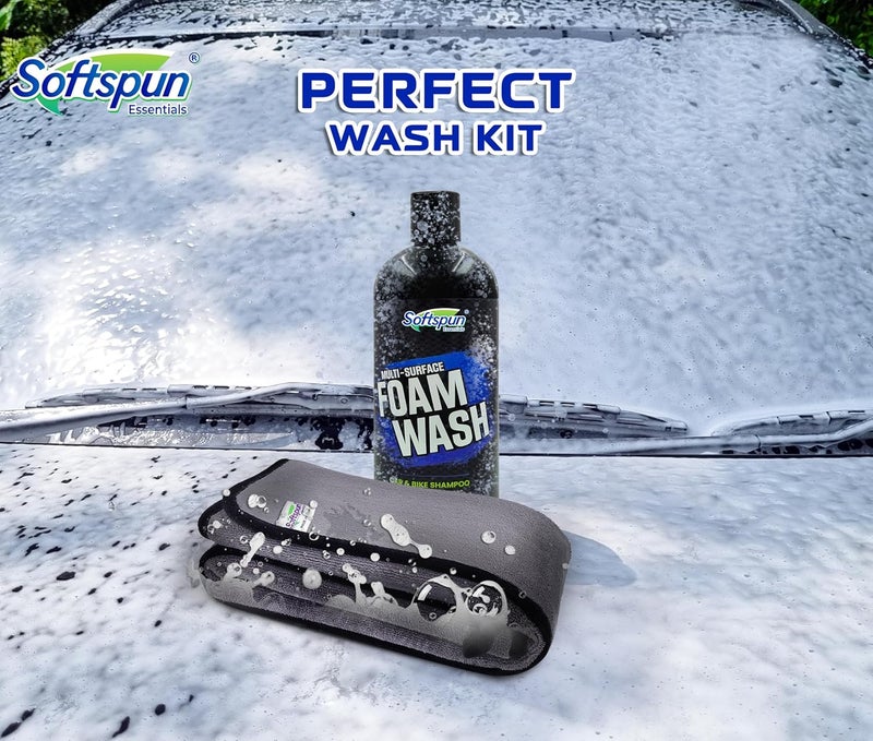 SOFTSPUN Microfiber & Car Shampoo Combo | 500 GSM 40x60cm 1 Pc Grey+500mL Car & Bike Premium Liquid Shampoo | Thick Foam, Removes Tough Dirt & Grime | pH Neutral | Works with Bucket & Foam Cannon. - Image 2