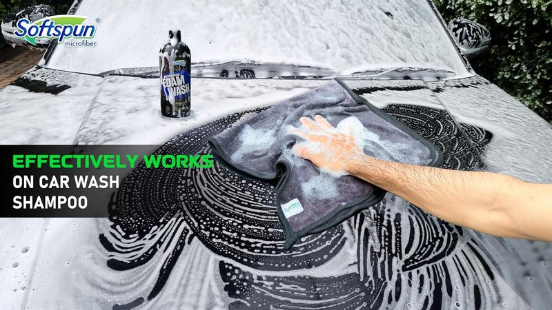 SOFTSPUN Microfiber & Car Shampoo Combo | 500 GSM 40x60cm 1 Pc Grey+500mL Car & Bike Premium Liquid Shampoo | Thick Foam, Removes Tough Dirt & Grime | pH Neutral | Works with Bucket & Foam Cannon. - Image 4