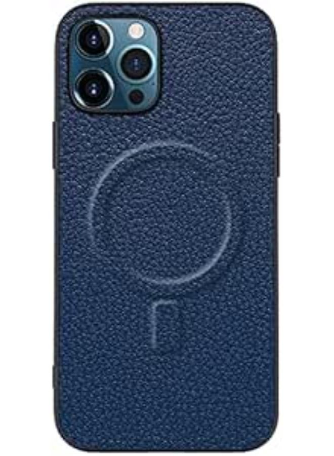 Izone Premium Apple Textured Magnetic Luxury Leather Case - Luxury Phone Case - Designed for MagSafe Chargers - Elevate Your iPhone with Timeless Elegance and Protection (iPhone 12 Pro Max, Blue) 