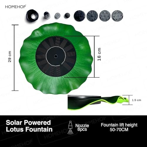 Homehop Solar Water Fountain For Home 8 nozzles Floating Lotus Leaf Sprinkler Mini Pump For Garden, Outdoor, Pool, Fish Aquarium tank, Decoration (7V/1.4W Black ABS) - Image 5