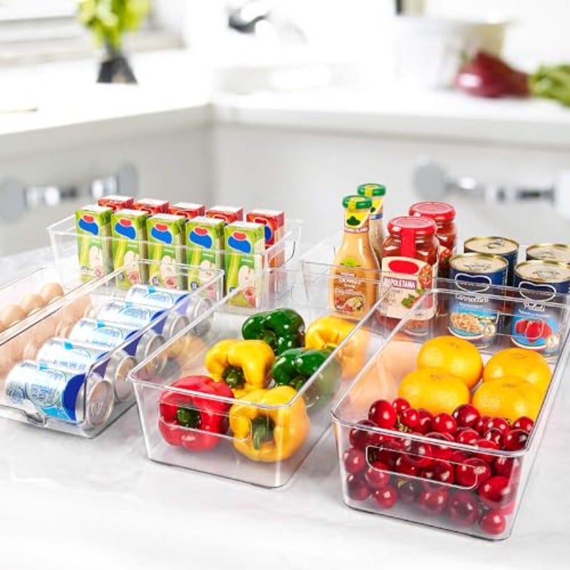 8 Pack Clear Kitchen Storage Organizer with Handles Stackable Clear Storage Boxes BPA-free Suitable for Kitchen Cabinets Freezers Food Shelves 3 Sizes - Image 3