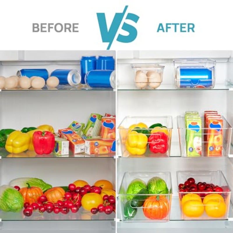 8 Pack Clear Kitchen Storage Organizer with Handles Stackable Clear Storage Boxes BPA-free Suitable for Kitchen Cabinets Freezers Food Shelves 3 Sizes - Image 5