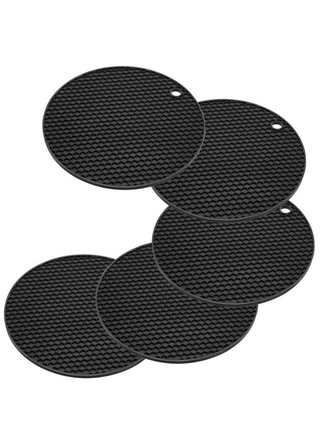 P-Plus International حاملات الأواني الساخنة من سيليكون P-Plus الدولية، مرنة ومتعددة الاستخدامات، مقاومة للحرارة للأطباق الساخنة، حصيرة سيليكون ناعمة غير قابلة للانزلاق لمطبخك (أسود، عبوة من 5) - Image 1