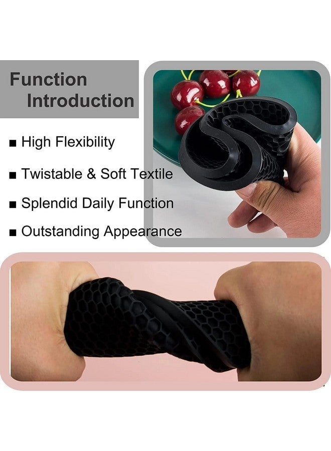 P-Plus International حاملات الأواني الساخنة من سيليكون P-Plus الدولية، مرنة ومتعددة الاستخدامات، مقاومة للحرارة للأطباق الساخنة، حصيرة سيليكون ناعمة غير قابلة للانزلاق لمطبخك (أسود، عبوة من 5) - Image 3