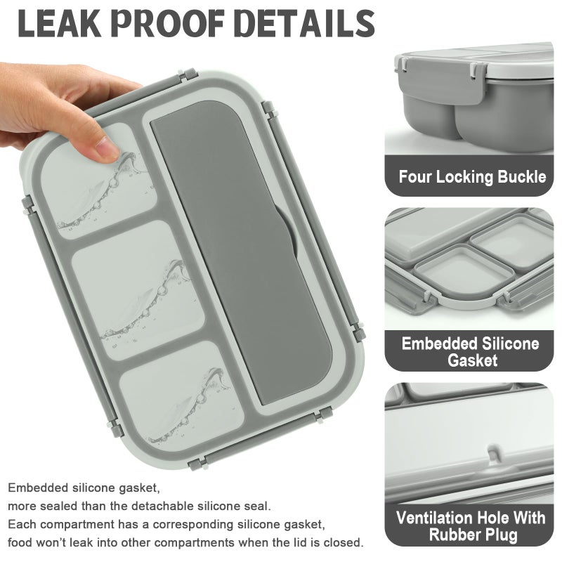 shell and turtle Bento Box Adult Lunch Box, Lunch Containers for Kids Girls Boys with 4 Compartments, Lunchable Food Container with Utensils, Sauce Jar, Muffin Liners, 40 Oz/5 Cup, Microwave & Dishwasher Safe, Gray - Image 4