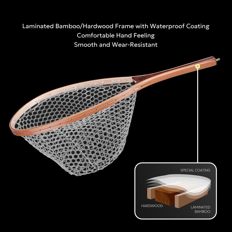 SF Fly Fishing Landing Net Soft Silicone Rubber Small Mesh Catch and Release Wood Frame Trout Net with Green Magnetic Release Combo Kit - Image 3