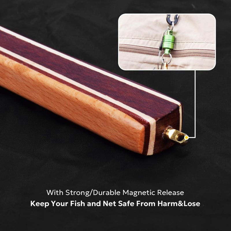 SF Fly Fishing Landing Net Soft Silicone Rubber Small Mesh Catch and Release Wood Frame Trout Net with Green Magnetic Release Combo Kit - Image 4
