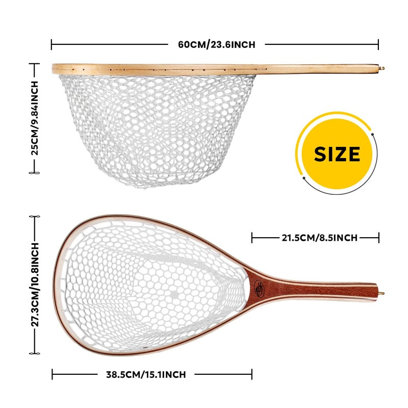 SF Fly Fishing Landing Net Soft Silicone Rubber Small Mesh Catch and Release Wood Frame Trout Net with Green Magnetic Release Combo Kit - Image 2